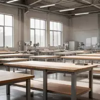 Eine leere, helle Werkstatt mit hölzernen Arbeitstischen in einer modernen Ausbildungseinrichtung. - Foto: über boerse-global.de