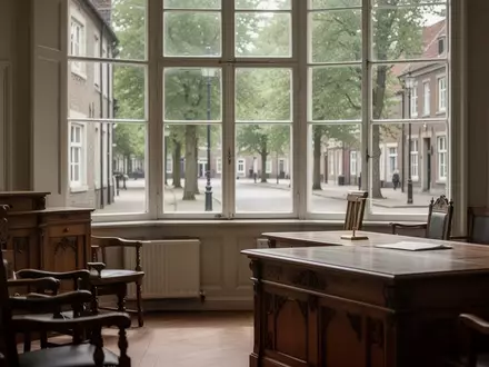 Ein sonnendurchfluteter, ruhiger Raum in einem historischen Gebäude mit Blick auf eine baumbestandene Straße. - Foto: über boerse-global.de