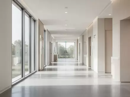 Moderner, heller Flur in einer medizinischen Einrichtung mit klaren architektonischen Linien und natürlichem Lichteinfall. - Foto: über boerse-global.de