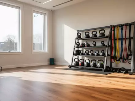 Ein heller, moderner Therapieraum mit Sportgeräten wie Kettlebells und Widerstandsbändern in einer ruhigen Umgebung. - Foto: über boerse-global.de