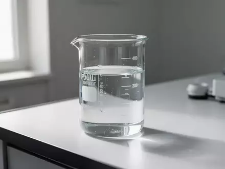 Ein gläsernes Becherglas mit klarem Wasser auf einem sterilen, weißen Arbeitstisch in einem Labor. - Foto: über boerse-global.de