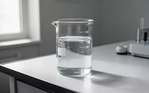 Ein gläsernes Becherglas mit klarem Wasser auf einem sterilen, weißen Arbeitstisch in einem Labor. - Foto: über boerse-global.de