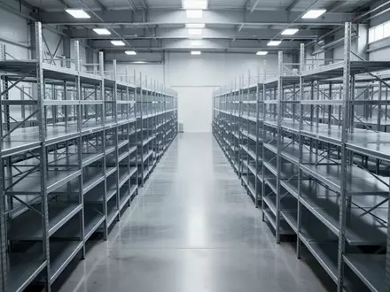 Leere, industriell gestaltete Lagerregale in einem modernen Logistikzentrum für Arzneimittel. - Foto: über boerse-global.de