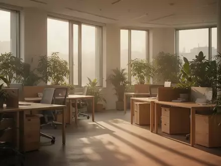 Ein heller, minimalistischer und ruhiger Büroraum mit Pflanzen und sanftem Tageslicht, der eine entspannte Atmosphäre vermittelt. - Foto: über boerse-global.de