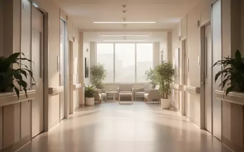 Ein heller, moderner Krankenhausflur mit natürlichem Licht und Pflanzen, der eine ruhige Atmosphäre der Genesung vermittelt. - Foto: über boerse-global.de