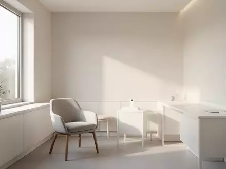 Ein heller, minimalistischer medizinischer Behandlungsraum in neutralem Design mit natürlichem Lichteinfall. - Foto: über boerse-global.de