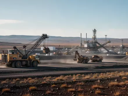 Moderne Uranmine in einer abgelegenen Landschaft mit schwerem Gerät und industrieller Infrastruktur. - Foto: über boerse-global.de