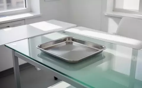 Ein minimalistischer, steriler Behandlungsraum mit einer leeren Edelstahlschale auf einem Glastisch. - Foto: über boerse-global.de