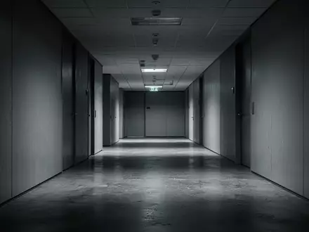 Ein leerer, schlichter Büroflur mit kühler Beleuchtung und poliertem Betonboden. - Foto: über boerse-global.de