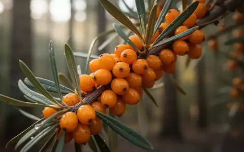 Nahaufnahme von reifen Sanddornbeeren an einem Zweig im natürlichen Licht. - Foto: über boerse-global.de