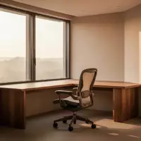Ein minimalistischer, leerer Arbeitsplatz in einem hellen Raum mit einem Holztisch und einem Stuhl bei Sonnenlicht. - Foto: über boerse-global.de