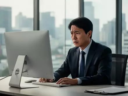 Ein besorgter Börsenhändler in einem modernen Büro mit Blick auf die Skyline von Seoul. - Foto: über boerse-global.de
