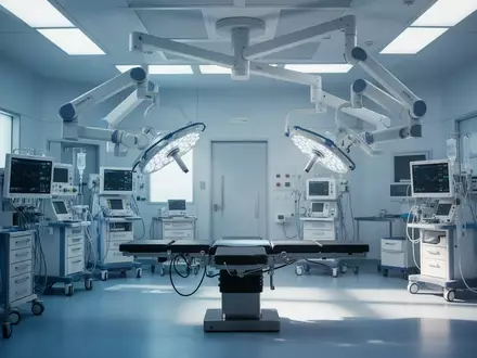 Moderner Operationssaal mit robotergestützten Assistenzsystemen in einer sterilen klinischen Umgebung. - Foto: über boerse-global.de