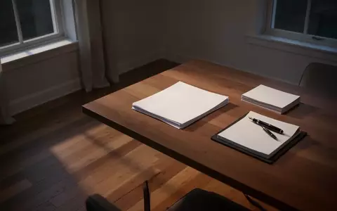 Ein minimalistisch eingerichtetes, leeres Arbeitszimmer mit einem aufgeräumten Schreibtisch bei sanftem Tageslicht. - Foto: über boerse-global.de