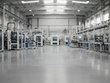 Eine moderne, weitläufige Industriehalle mit polierten Betonböden und industriellen Produktionsanlagen im Hintergrund. - Foto: über boerse-global.de