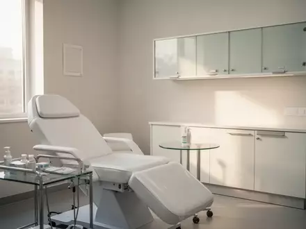Ein minimalistischer Beratungsraum in einer Apotheke mit einem medizinischen Stuhl und neutraler Einrichtung. - Foto: über boerse-global.de