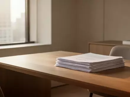 Ein minimalistischer, heller Arbeitsplatz mit einem sauberen Holztisch und geordneten Unterlagen bei natürlichem Licht. - Foto: über boerse-global.de