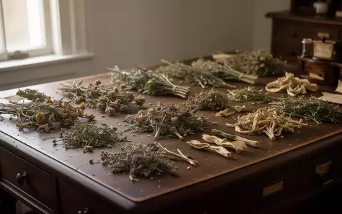 Eine Auswahl getrockneter Heilkräuter und botanischer Proben auf einem dunklen Holztisch in natürlichem Licht. - Foto: über boerse-global.de
