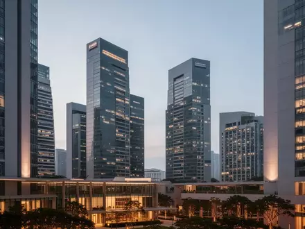 Modernes Stadtbild von Singapur mit architektonischen Glasfassaden bei Dämmerung - Foto: über boerse-global.de