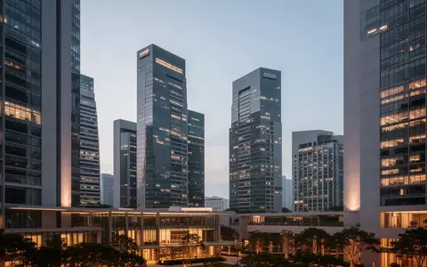 Modernes Stadtbild von Singapur mit architektonischen Glasfassaden bei Dämmerung - Foto: über boerse-global.de