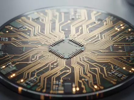 Nahaufnahme eines modernen Silizium-Wafers mit komplexen Mikrochip-Schaltkreisen in einer Laborumgebung. - Foto: über boerse-global.de