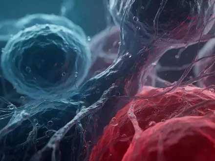 Mikroskopische Aufnahme von biologischen Zellstrukturen im Herzgewebe mit Fokus auf immunologische Prozesse. - Foto: ĂĽber boerse-global.de
