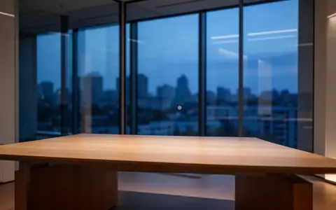 Ein minimalistischer, leerer Schreibtisch in einem modernen Büro bei Dämmerung, der eine Atmosphäre des Übergangs vermittelt. - Foto: über boerse-global.de