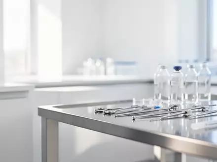Ein helles, minimalistisches Labor mit sterilen Oberflächen und unscharfen medizinischen Instrumenten im Hintergrund. - Foto: über boerse-global.de