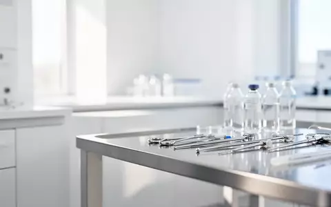 Ein helles, minimalistisches Labor mit sterilen Oberflächen und unscharfen medizinischen Instrumenten im Hintergrund. - Foto: über boerse-global.de