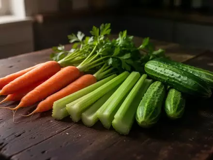 Frisches, rohes Gemüse wie Karotten und Sellerie auf einem rustikalen Holztisch als Symbol für gesunde Ernährung. - Foto: über boerse-global.de