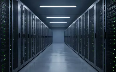Ein moderner, minimalistischer Serverraum mit symmetrischen Server-Racks in einer sterilen, blau beleuchteten Umgebung. - Foto: über boerse-global.de