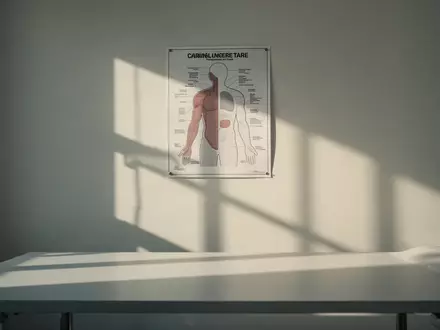 Ein minimalistisch gestalteter medizinischer Untersuchungsraum mit weichem Tageslicht und einer anatomischen Darstellung. - Foto: über boerse-global.de