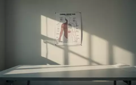 Ein minimalistisch gestalteter medizinischer Untersuchungsraum mit weichem Tageslicht und einer anatomischen Darstellung. - Foto: über boerse-global.de