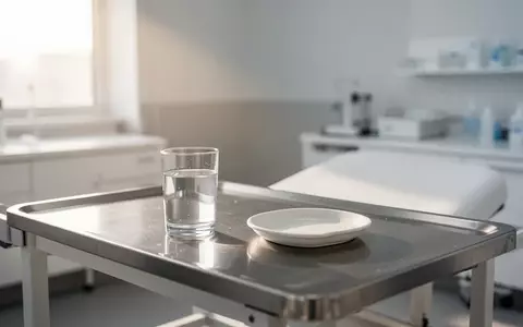 Ein minimalistischer Behandlungsraum mit einem Glas Wasser auf einem klinischen Tisch in hellem Tageslicht. - Foto: über boerse-global.de