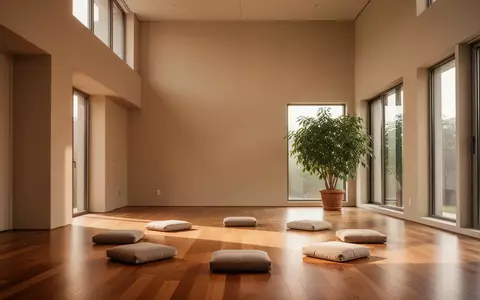 Ein heller, minimalistischer Raum mit Holzboden und Sitzkissen, der eine ruhige Atmosphäre für Meditation und Austausch bietet. - Foto: über boerse-global.de