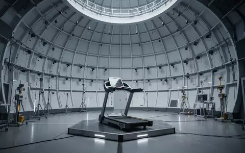 Eine hochmoderne Forschungseinrichtung mit einer kuppelförmigen Struktur, einem Hochgeschwindigkeits-Laufband und Sensoren zur Bewegungsanalyse. - Foto: über boerse-global.de