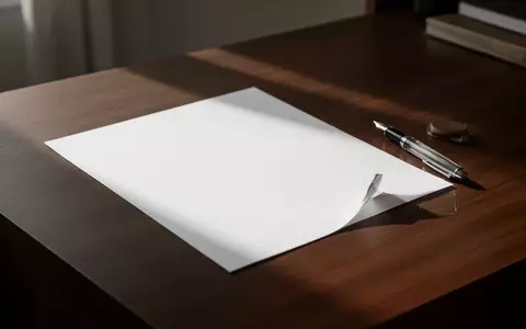 Ein leeres Blatt Papier auf einem dunklen Schreibtisch in sanftem, natürlichem Licht. - Foto: über boerse-global.de