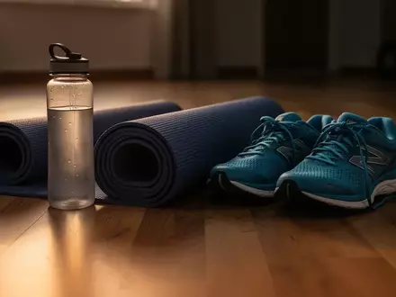 Symbolbild: Yogamatte, Trinkflasche und Laufschuhe - Foto: über boerse-global.de