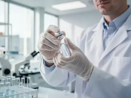 Ein Forscher in einem modernen Labor hält ein medizinisches Fläschchen für eine klinische Studie in der Hand. - Foto: über boerse-global.de