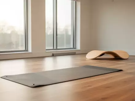 Ein heller, moderner Therapieraum mit Übungsmatte und Balance-Board, Fokus auf Bewegungstherapie und Rehabilitation. - Foto: über boerse-global.de