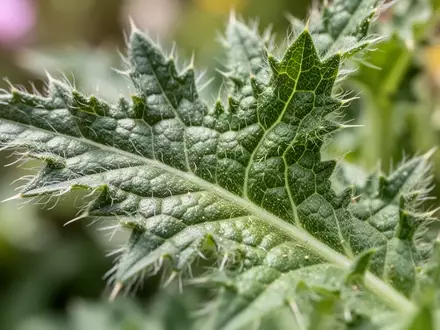 Nahaufnahme eines Benediktenkraut-Blattes mit detaillierter Blattstruktur und feinen Härchen - Foto: über boerse-global.de