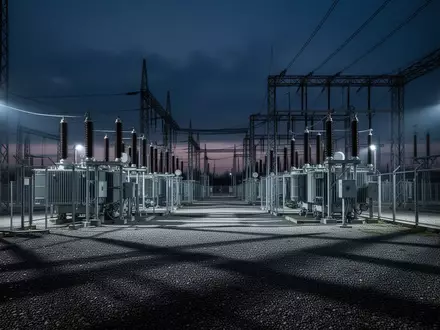 Eine weitläufige industrielle Umspannstation bei Dämmerung, die die massive Infrastruktur und Stromversorgung verdeutlicht. - Foto: über boerse-global.de