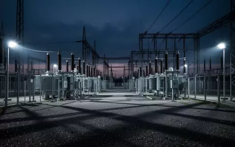 Eine weitläufige industrielle Umspannstation bei Dämmerung, die die massive Infrastruktur und Stromversorgung verdeutlicht. - Foto: über boerse-global.de