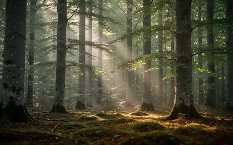 Ein friedlicher, sonnendurchfluteter Wald mit hohen Buchen und moosbewachsenem Boden in einer natürlichen Umgebung. - Foto: über boerse-global.de