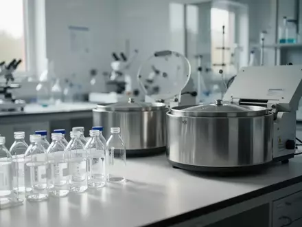 Ein steriles, modernes biomedizinisches Labor mit Glasfläschchen und Analysegeräten auf einem Arbeitstisch. - Foto: über boerse-global.de