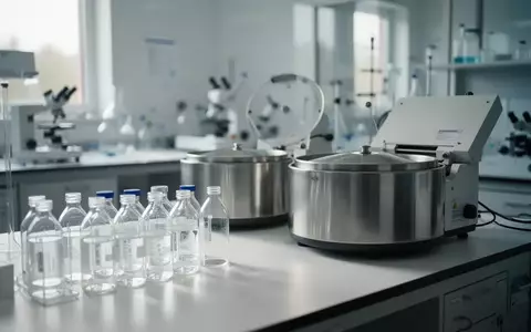 Ein steriles, modernes biomedizinisches Labor mit Glasfläschchen und Analysegeräten auf einem Arbeitstisch. - Foto: über boerse-global.de