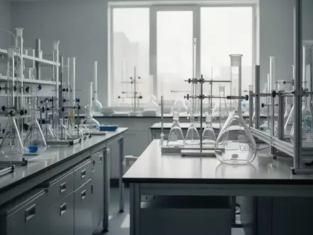 Ein minimalistisch gestaltetes, helles Forschungslabor mit präzisen Glasapparaturen und Labortischen bei natürlichem Tageslicht. - Foto: über boerse-global.de