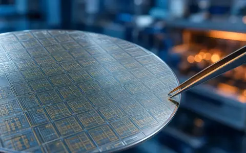 Nahaufnahme eines Silizium-Wafers mit Mikrochip-Strukturen in einer sterilen Laborumgebung. - Foto: über boerse-global.de