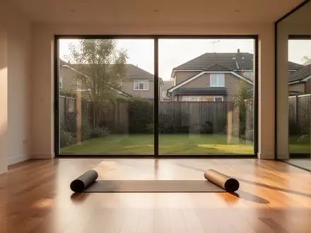 Ein heller, minimalistisch eingerichteter Raum mit einer ausgerollten Sportmatte auf dem Boden in einer ruhigen Wohnumgebung. - Foto: über boerse-global.de