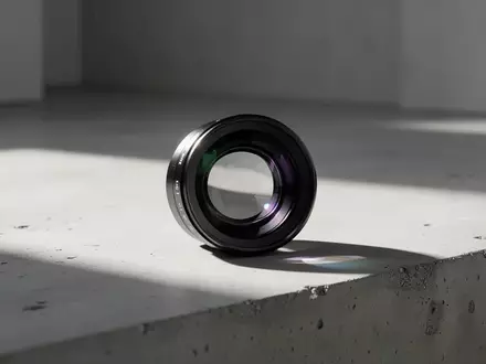 Eine hochwertige optische Linse auf einer minimalistischen Betonoberfläche in hellem, natürlichem Licht. - Foto: über boerse-global.de